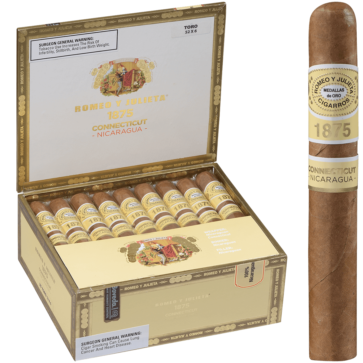 Romeo y Julieta Romeo y Julieta 1875 Connecticut Nicaragua Toro Unit (25) Toro