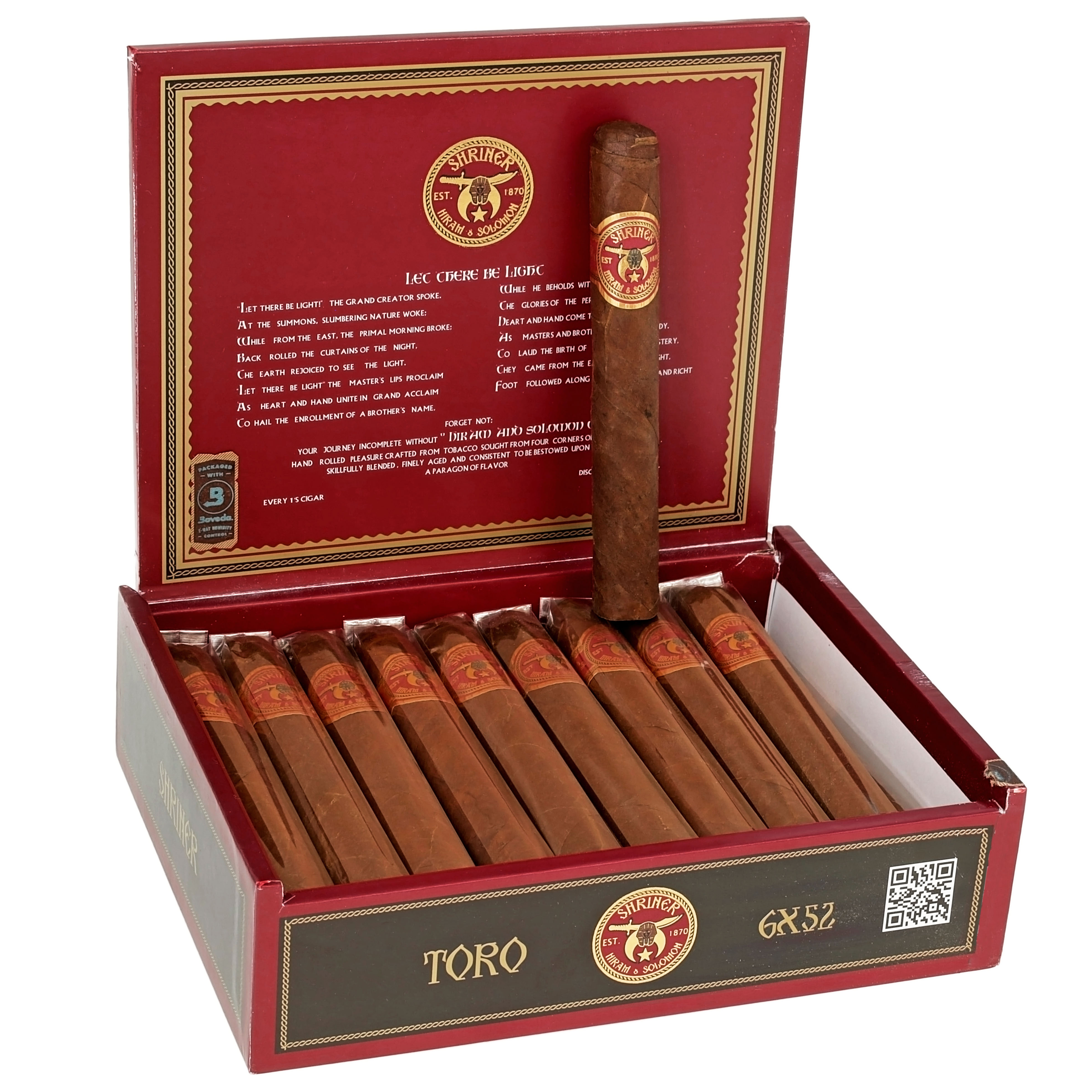 Hiram & Solomon Hiram & Solomon Shriner Humidor Toro Unit (20) Toro